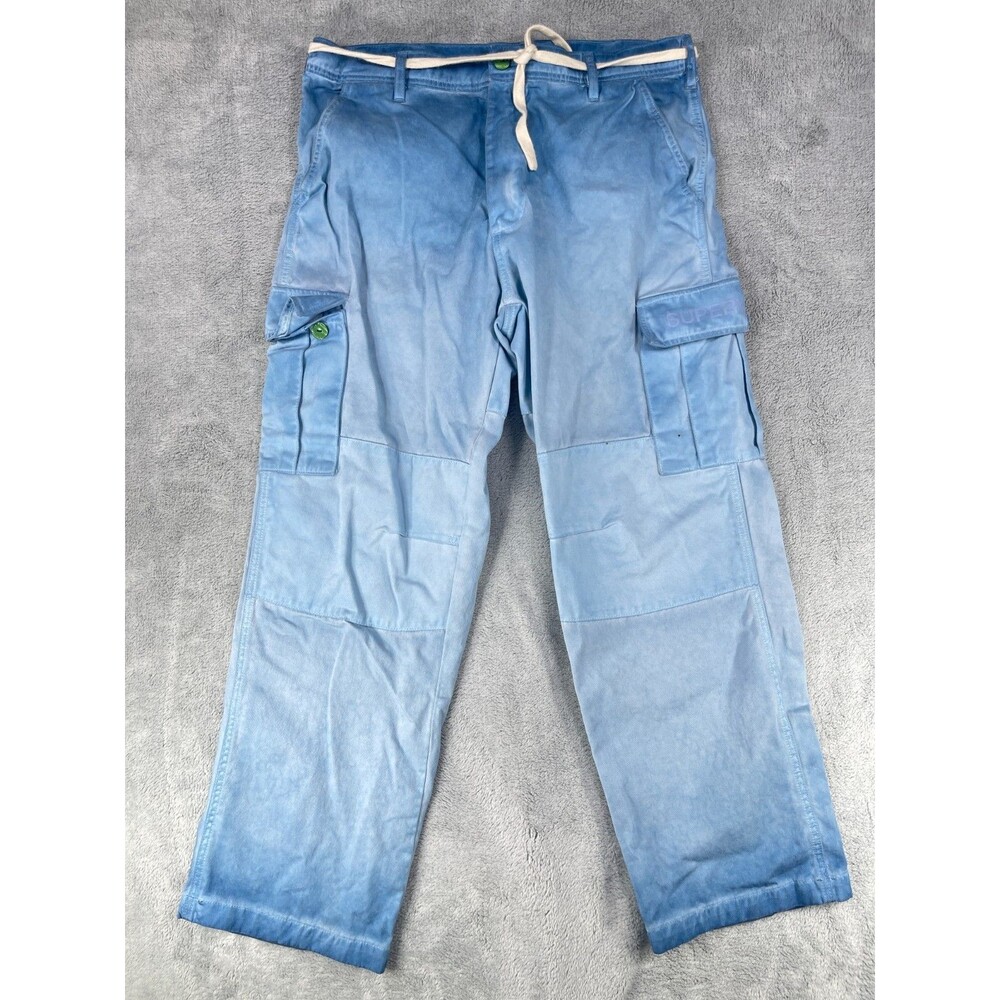 Supervsn Studios Cargo Pants Mens Medium Blue Logo Mid Rise Straight Leg Pockets